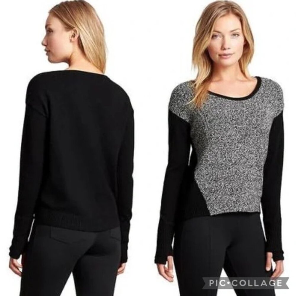 Athleta Brindle Wool Blend Scoop Neck Sweater in‎ Black & Gray- Size XS